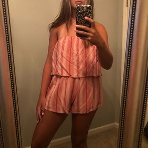 strapless peach striped romper